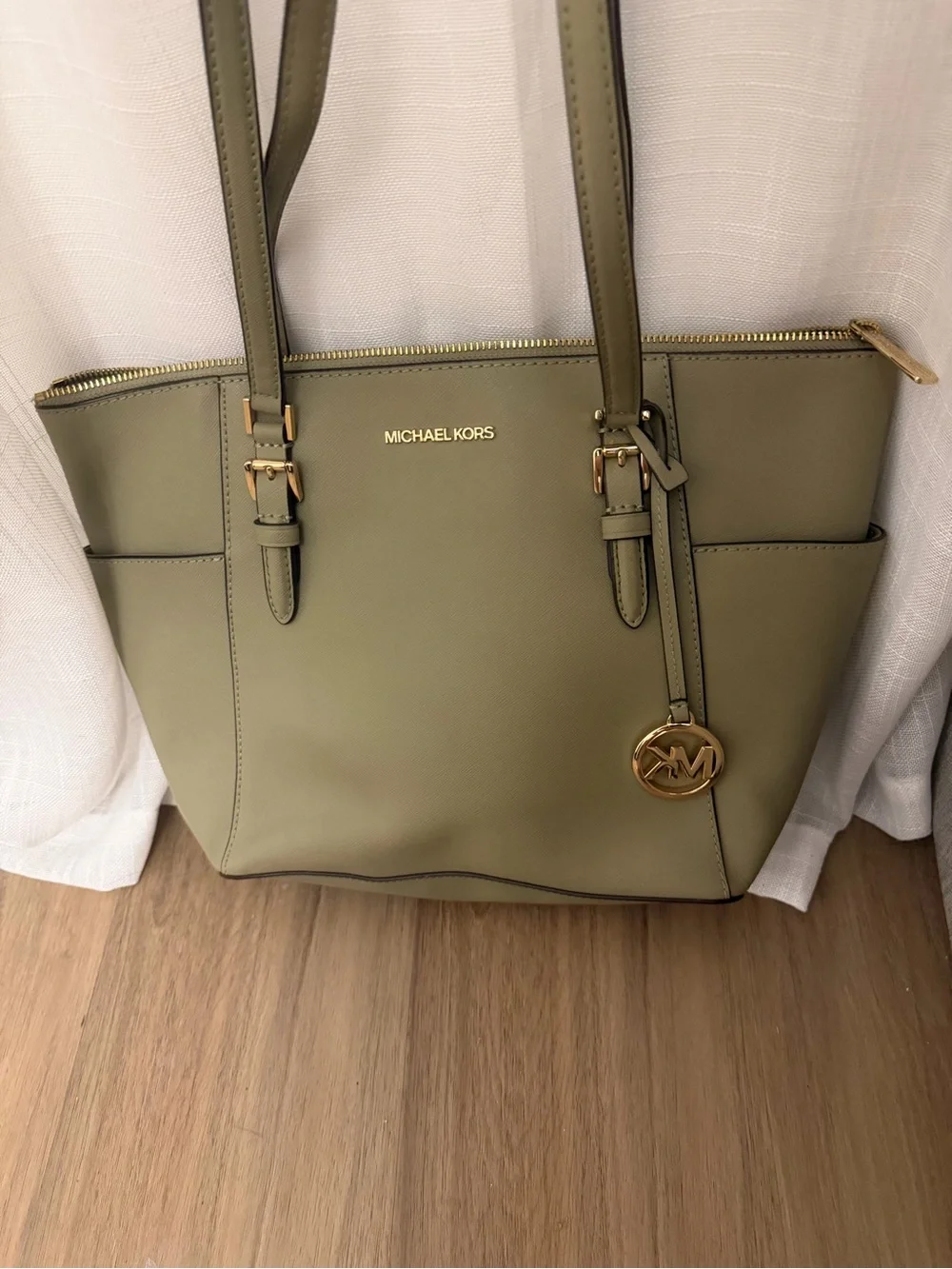 Michael Kors Olive Green Saffiano Tote with Gold Hardware